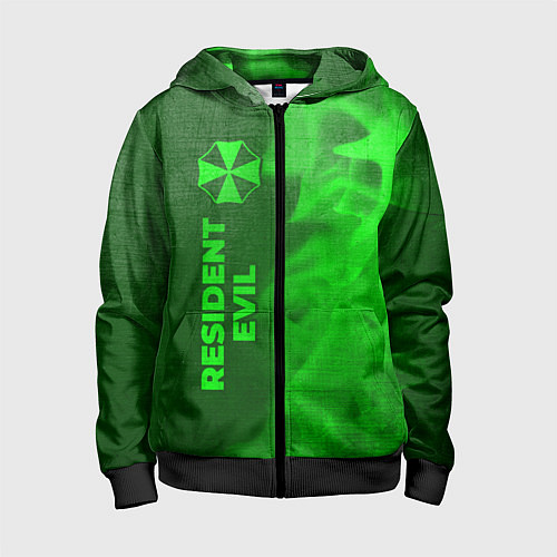 Детская толстовка на молнии Resident Evil - green gradient по-вертикали / 3D-Черный – фото 1