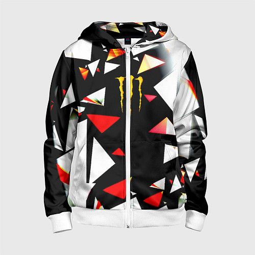 Детская толстовка на молнии Monster energy геометрия / 3D-Белый – фото 1