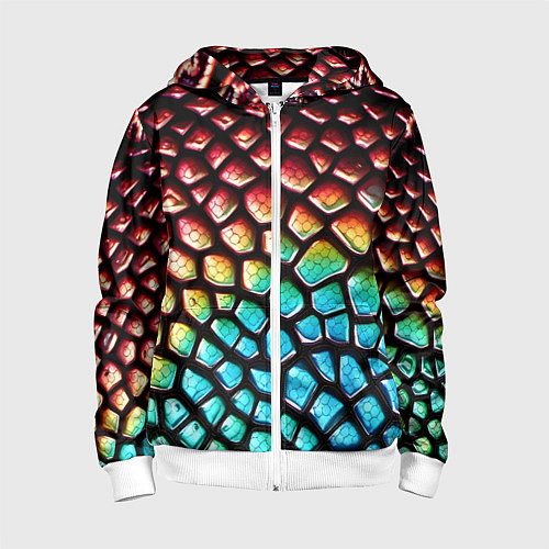 Детская толстовка на молнии Макро кожа дракона / 3D-Белый – фото 1