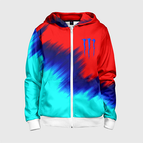 Детская толстовка на молнии Monster energy краски штрихи / 3D-Белый – фото 1