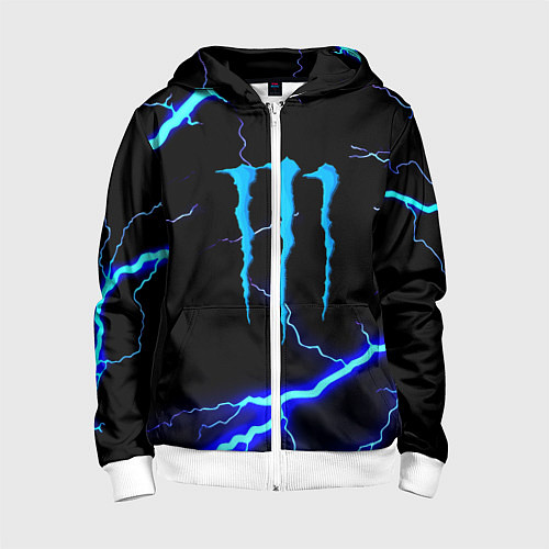 Детская толстовка на молнии Monster energy storm blue / 3D-Белый – фото 1