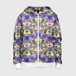 Толстовка на молнии детская Неоновый акварельный орнамент икат, цвет: 3D-белый