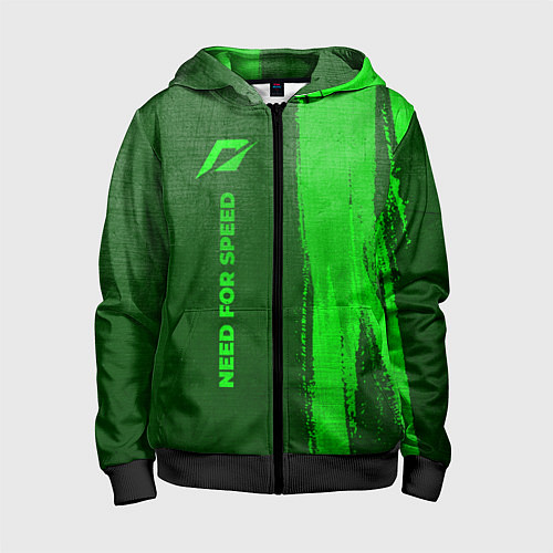Детская толстовка на молнии Need for Speed - green gradient по-вертикали / 3D-Черный – фото 1