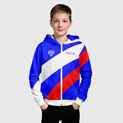 Толстовка на молнии детская Россия с гербом и цветами флага, цвет: 3D-белый — фото 2