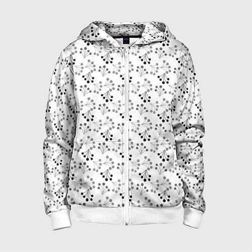 Детская толстовка на молнии Черно белый ягодный узор ретро / 3D-Белый – фото 1