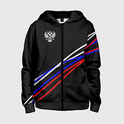 Детская толстовка на молнии Герб и полосы цветов флага на чёрном