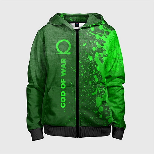 Детская толстовка на молнии God of War - green gradient по-вертикали / 3D-Черный – фото 1