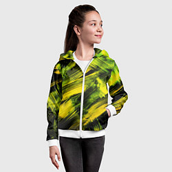 Толстовка на молнии детская Мазки краски цвета лайм, цвет: 3D-белый — фото 2