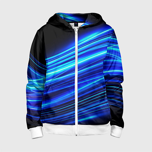 Детская толстовка на молнии Синие неоновые линии краски / 3D-Белый – фото 1