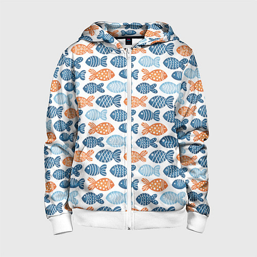Детская толстовка на молнии Разноцветные рыбы на белом / 3D-Белый – фото 1