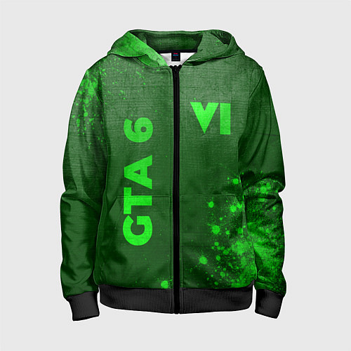 Детская толстовка на молнии GTA 6 - green gradient вертикально / 3D-Черный – фото 1