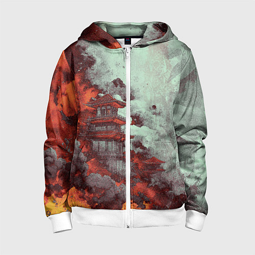 Детская толстовка на молнии Башня в облаках / 3D-Белый – фото 1