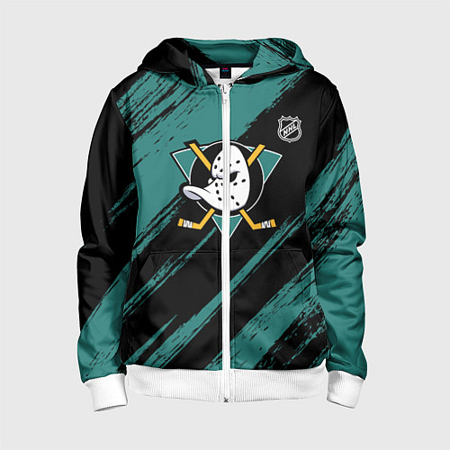 Детская толстовка на молнии Анахайм Дакс - зеленая краска / 3D-Белый – фото 1