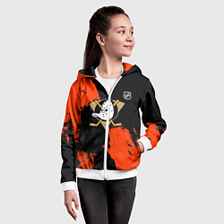 Толстовка на молнии детская Анахайм Дакс - оранжевая краска, цвет: 3D-белый — фото 2