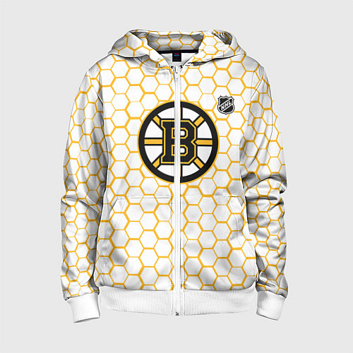 Детская толстовка на молнии Бостон Брюинз - белые соты / 3D-Белый – фото 1