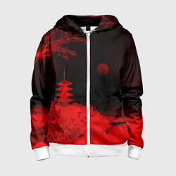 Детская толстовка на молнии Башня в красной сепии