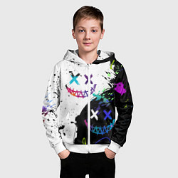 Толстовка на молнии детская Неоновые брызги - жуткие улыбки, цвет: 3D-белый — фото 2