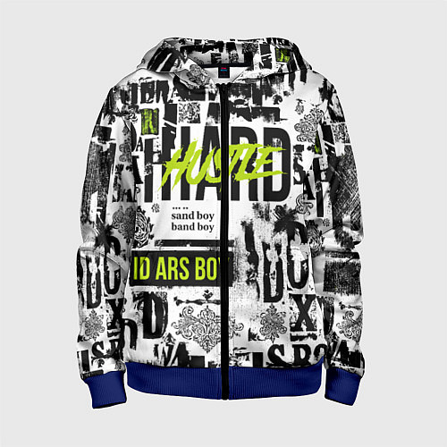Детская толстовка на молнии Pattern with inscriptions hustle sand boy / 3D-Синий – фото 1
