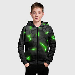 Толстовка на молнии детская Зеленая неоновая броня, цвет: 3D-черный — фото 2