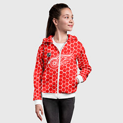 Толстовка на молнии детская Детройт Ред Уингз - красные соты, цвет: 3D-белый — фото 2