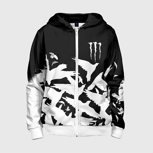 Детская толстовка на молнии Monster energy crow / 3D-Белый – фото 1