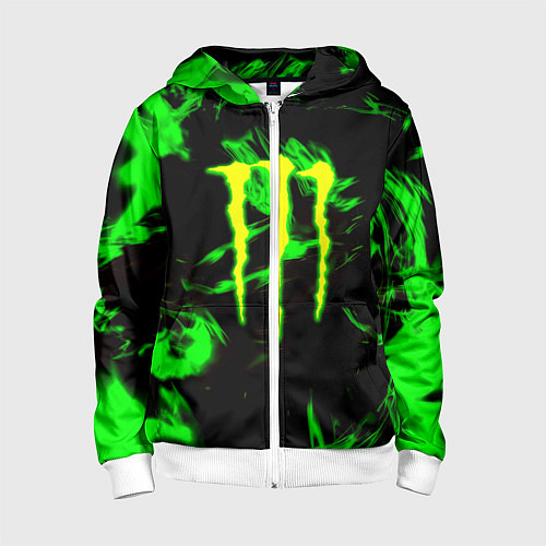 Детская толстовка на молнии Monster energy кислотное лого огонь / 3D-Белый – фото 1