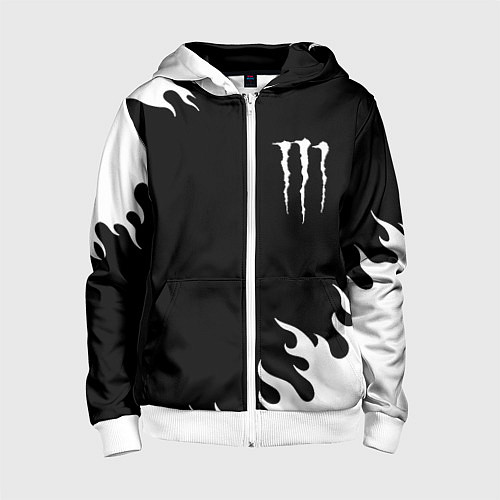 Детская толстовка на молнии Monster energy белый огонь / 3D-Белый – фото 1