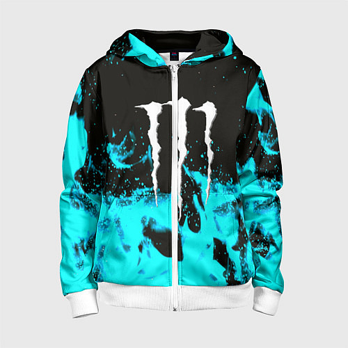 Детская толстовка на молнии Monster energy голубой огонь / 3D-Белый – фото 1
