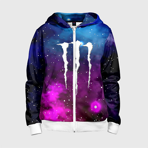 Детская толстовка на молнии Monster energy neon space / 3D-Белый – фото 1