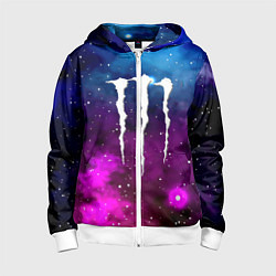 Толстовка на молнии детская Monster energy neon space, цвет: 3D-белый