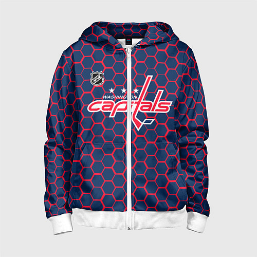 Детская толстовка на молнии Вашингтон Кэпиталз - соты с подсветкой / 3D-Белый – фото 1