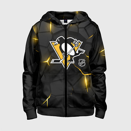 Детская толстовка на молнии Питтсбург Пингвинз - плиты с подсветкой / 3D-Черный – фото 1