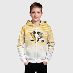 Толстовка на молнии детская Питтсбург Пингвинз - желтый и белый, цвет: 3D-белый — фото 2