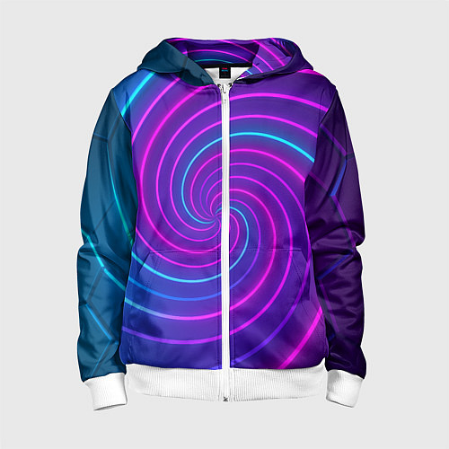 Детская толстовка на молнии Сине-фиолетовая спираль / 3D-Белый – фото 1