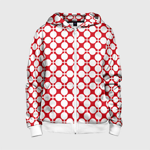 Детская толстовка на молнии Красно белый узор в клетку и горох / 3D-Белый – фото 1