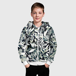 Толстовка на молнии детская Чёрно-белый стилизованный цветочный, цвет: 3D-белый — фото 2