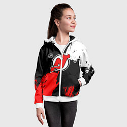 Толстовка на молнии детская Нью Джерси Девилз - брызги краски, цвет: 3D-белый — фото 2