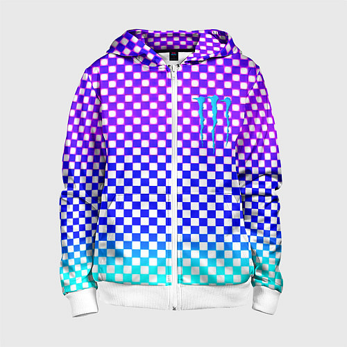 Детская толстовка на молнии Monster шахматная клетка градиент / 3D-Белый – фото 1