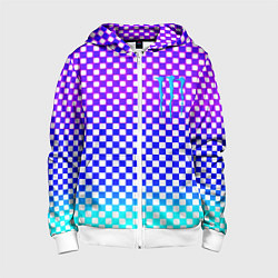 Толстовка на молнии детская Monster шахматная клетка градиент, цвет: 3D-белый