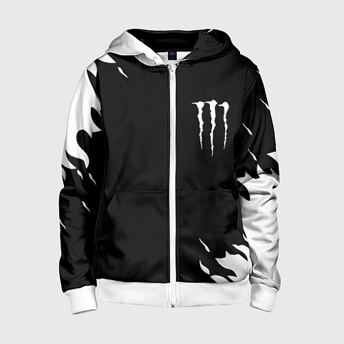 Детская толстовка на молнии Monster energy fire white / 3D-Белый – фото 1