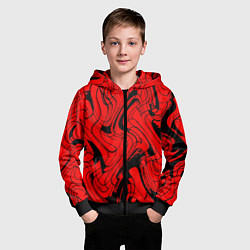 Толстовка на молнии детская Чёрно-красный абстрактный линии, цвет: 3D-черный — фото 2