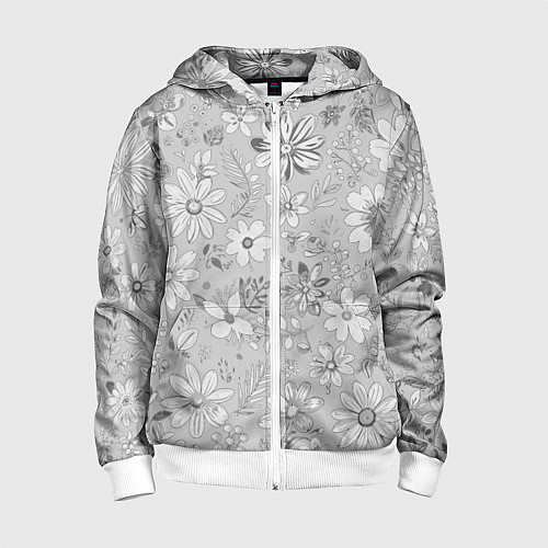 Детская толстовка на молнии Цветочный светло-серый паттерн / 3D-Белый – фото 1