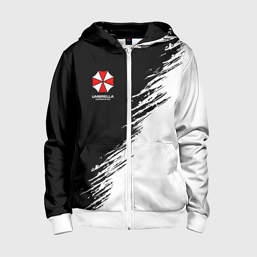 Детская толстовка на молнии Umbrella Corp - black and white / 3D-Белый – фото 1