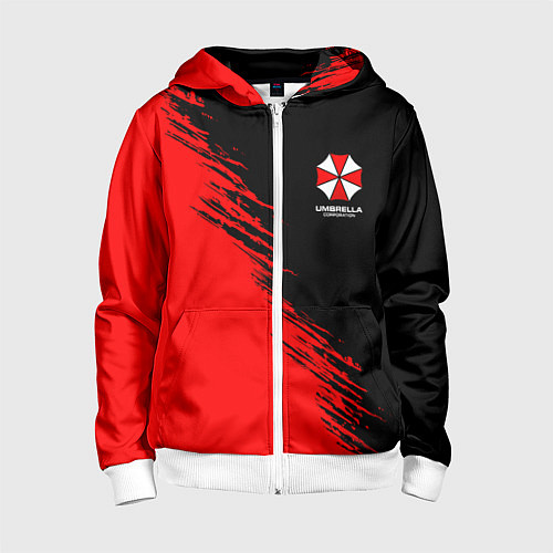 Детская толстовка на молнии Umbrella Corp - red and black / 3D-Белый – фото 1