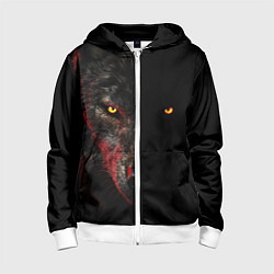 Толстовка на молнии детская Тень волка, цвет: 3D-белый