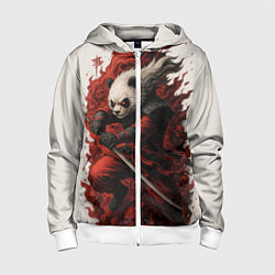 Толстовка на молнии детская Демоническая панда самурай - нейроарт, цвет: 3D-белый