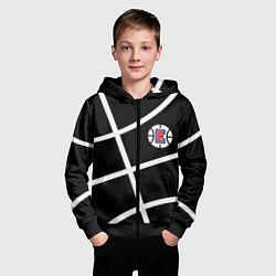 Толстовка на молнии детская Клипперс - текстура черного мяча, цвет: 3D-черный — фото 2