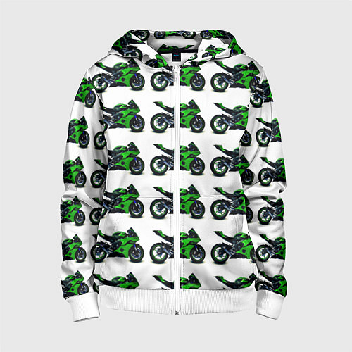 Детская толстовка на молнии Motorbike green / 3D-Белый – фото 1