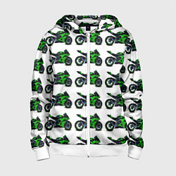 Толстовка на молнии детская Motorbike green, цвет: 3D-белый
