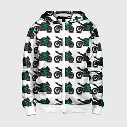 Толстовка на молнии детская Motorbike dark green, цвет: 3D-белый